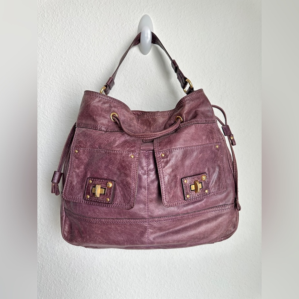 Vintage y2k Juicy Couture Lavender Purple Distressed Leather Large‎ Shoulder